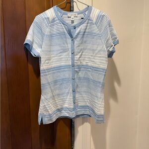 Blue and White Striped Button-Up Top